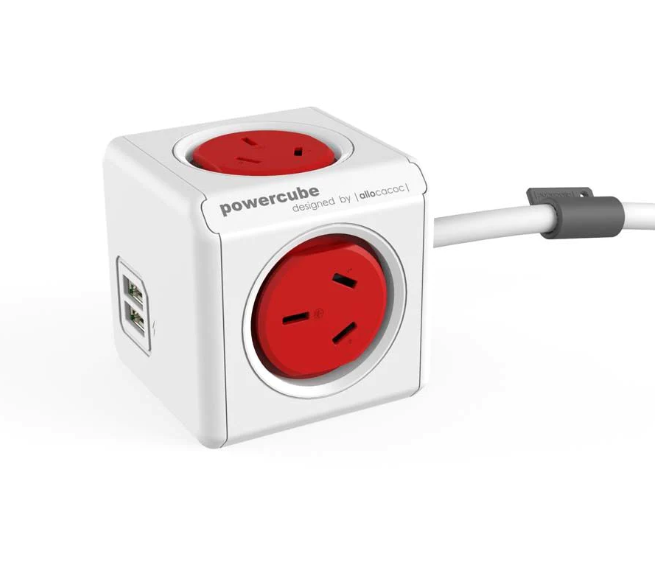 ALLOCACOC POWERCUBE Extended Outlets with USB 1.5M - Red (0077)