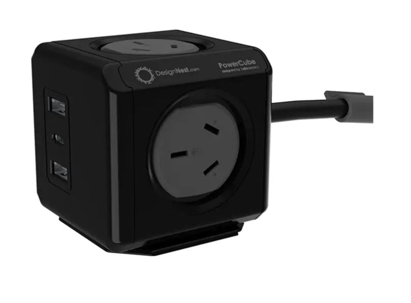 ALLOCACOC POWERCUBE EXTENDED USB 2A + 1C PD 20W FASTER CHARGING AU 1.5M SURGE PROTECTOR BLACK