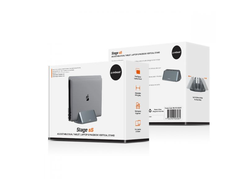mbeat? Stage S5 Adjustable Dual Bay Tablet, Laptop and MacBook Vertical Stand (Space Grey)