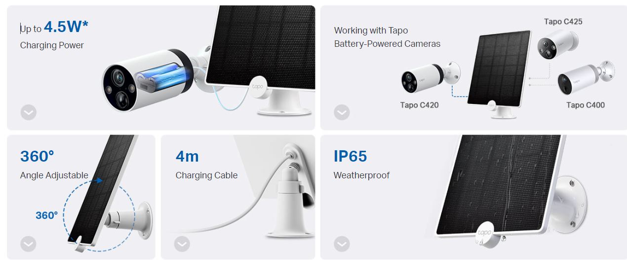TP Link Tapo A200, Solar Panel for Tapo Battery-Powered Cameras