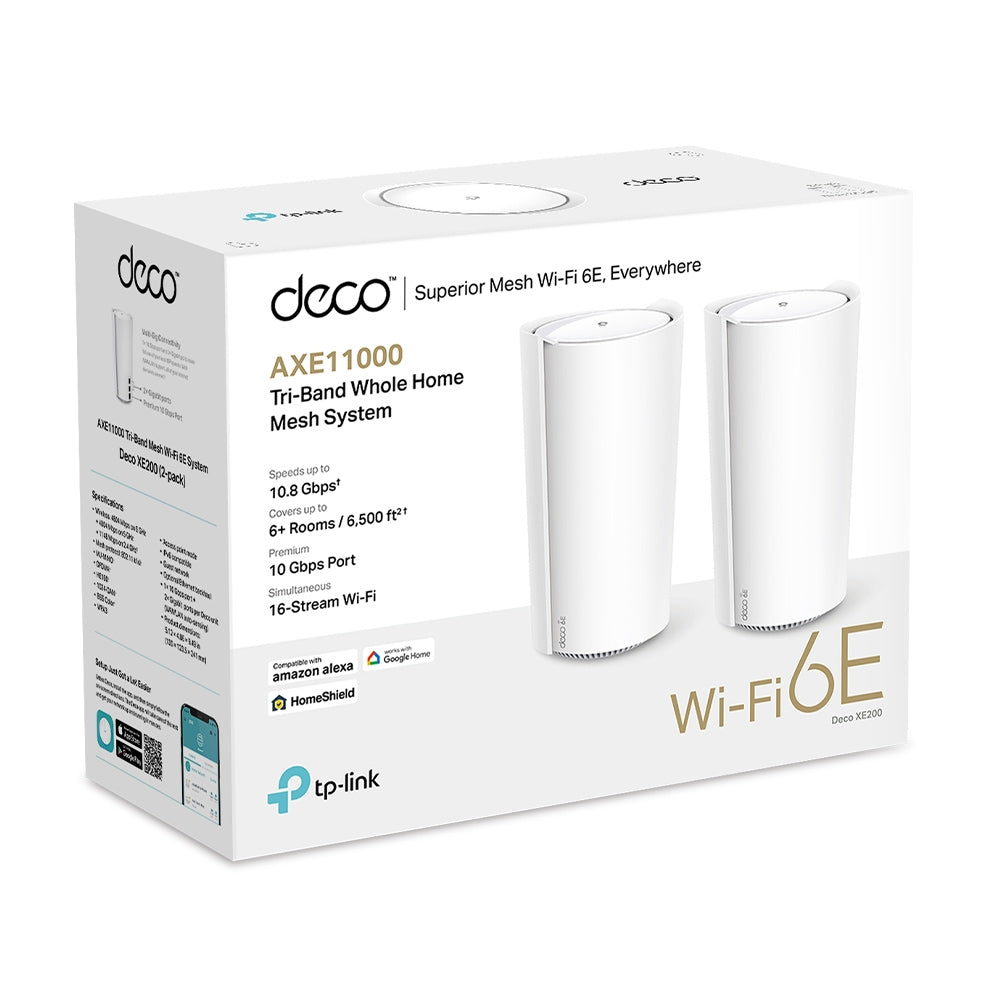 TP Link Deco XE200 AXE11000 Whole Home Mesh Wi-Fi 6E System - 2 Pack