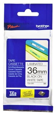 Brother TZe-261 36mm x 8m Black on White Tape