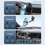 Vention One Touch Clamping Car Phone Mount with Suction Cup Black Square Type