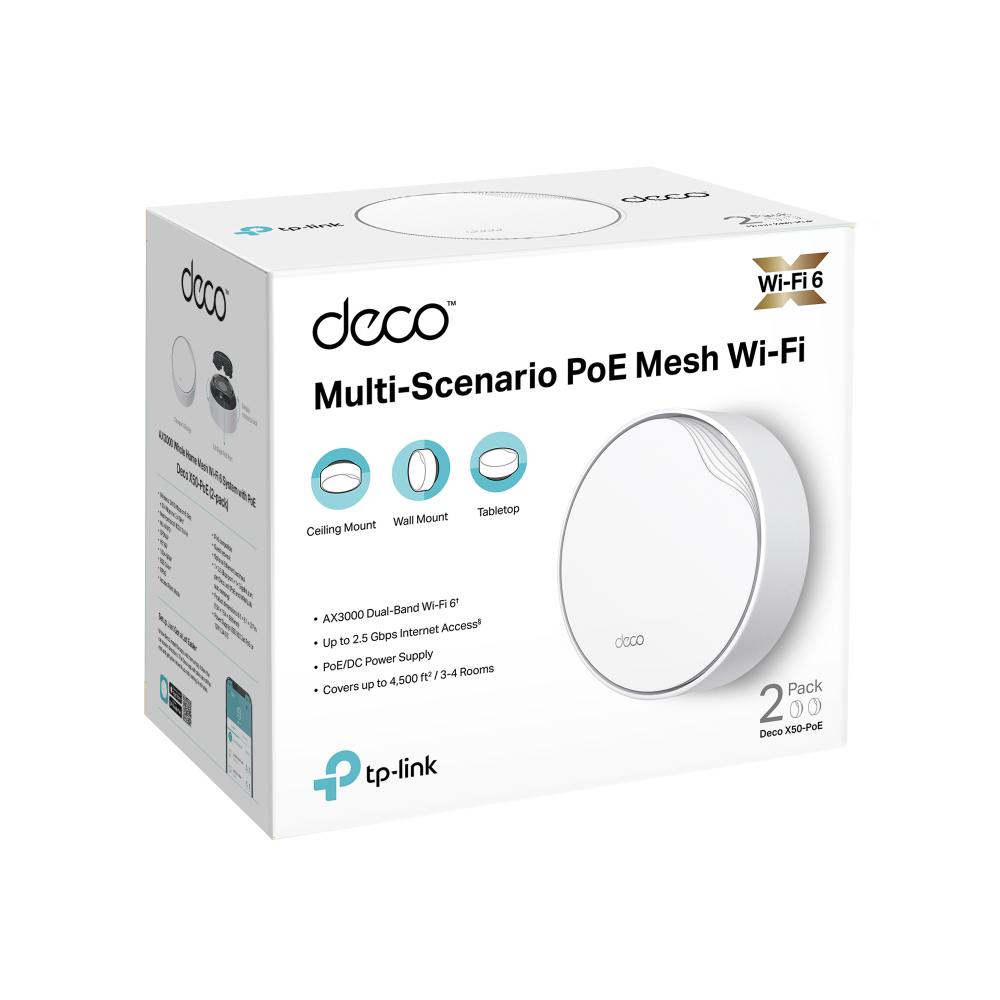 TP LINK Deco X50-POE AX3000 Whole Home Mesh WiFi 6 System with PoE - 2-Pack