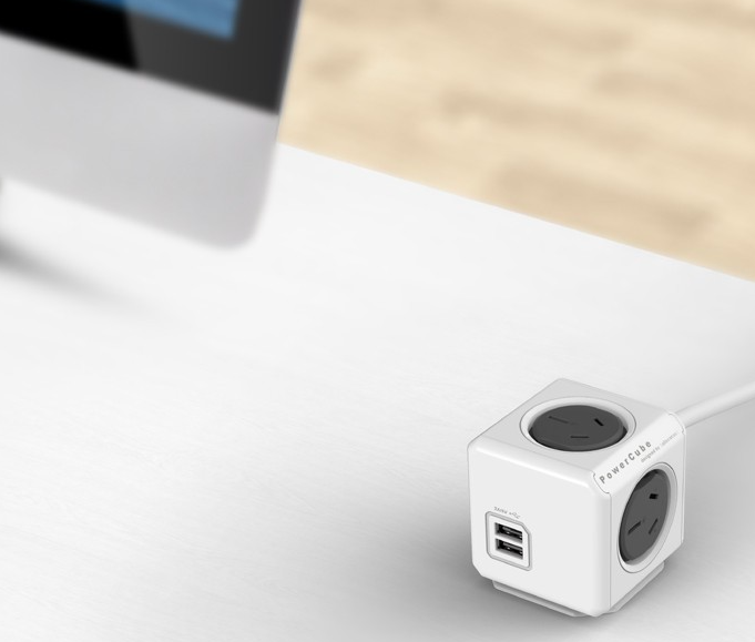 ALLOCACOC POWERCUBE Extended USB Grey 4-Outlets with 2-USB (1.5m)