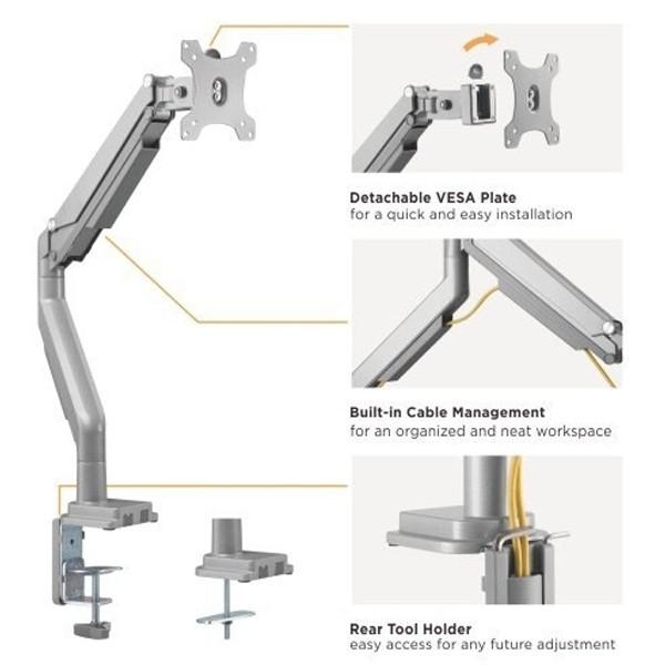 Gas Spring Single Aluminum Monitor Arm for 17"-32"