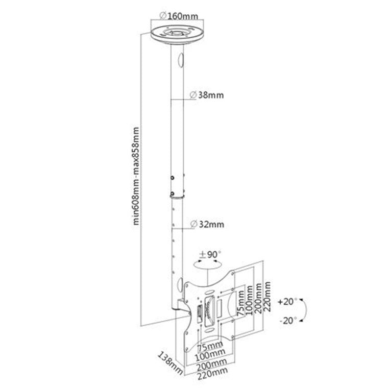 LCD Ceiling Bracket Vesa 50/75/100/200m up to 37"